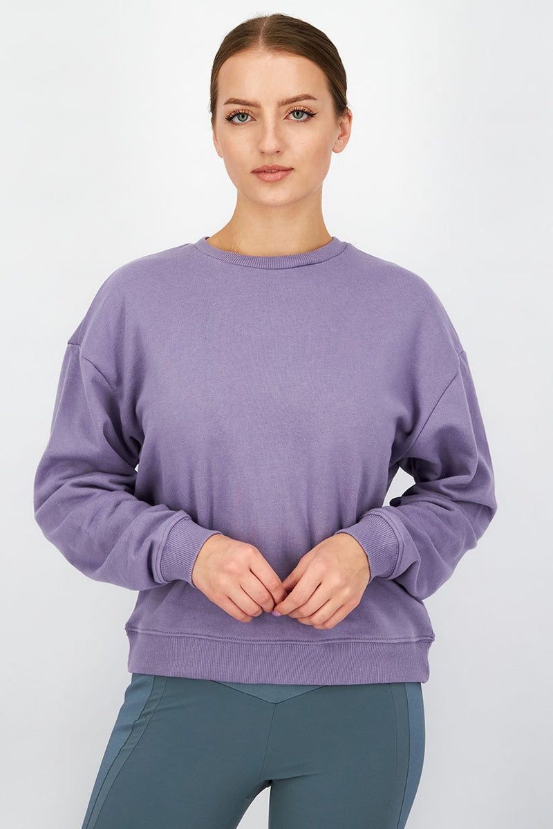 XOXO سويت شيرت نسائي بأكمام طويلة وياقة دائرية، لافندر - Image 1
