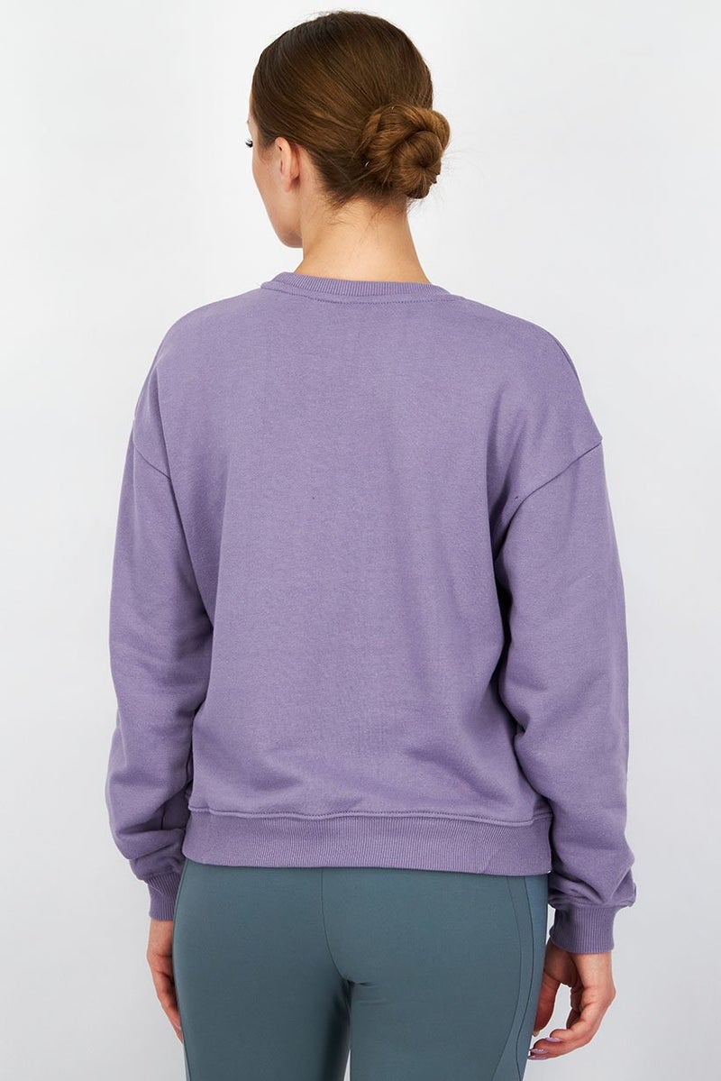 XOXO Women Crew Neck Long Sleeve Plain Sweatshirt, Lavender - Image 4