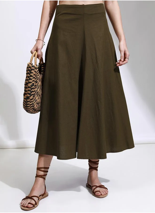 طوكيو توكيز Solid High Rise A-Line Flared Midi Skirt