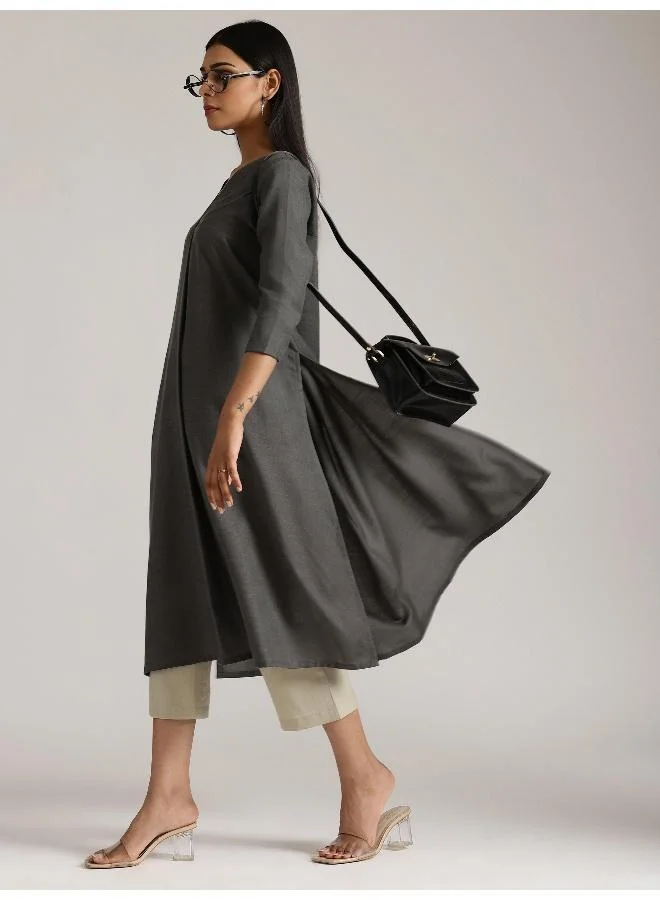 ترو برونز طقم كورتا وبنطلون قطن وكتان رمادي داكن