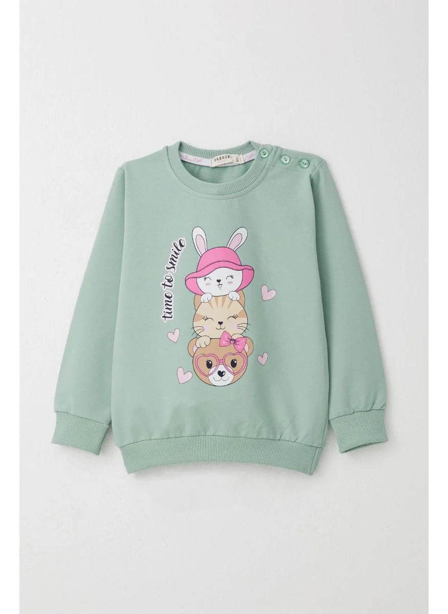 بريز Girls Tracksuit Happy Friends Printed Heart 1.5-5 Years, Aqua Green