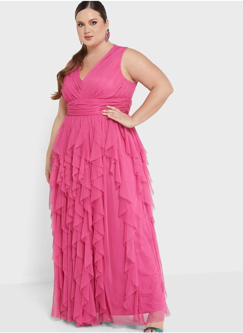 Anaya with Love Curve V-Neck Ruffle Detail Dress  - Image 1
