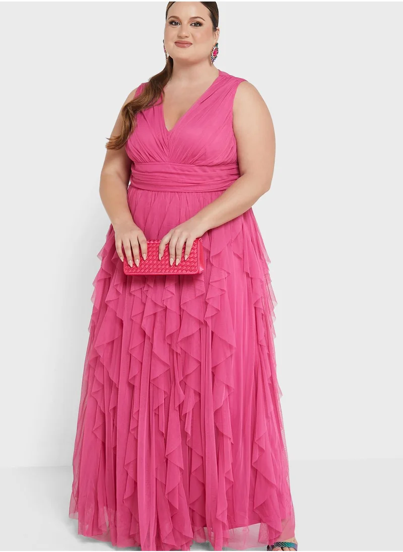 Anaya with Love Curve V-Neck Ruffle Detail Dress