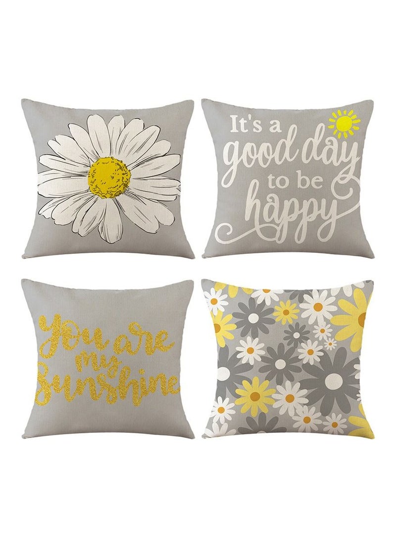 NIBEMINENT Throw Pillowcase, 4-Piece Home Decoration Small Daisy Pattern Decorative indoor Pillow Case for Couch Sofa Chair - Image 1
