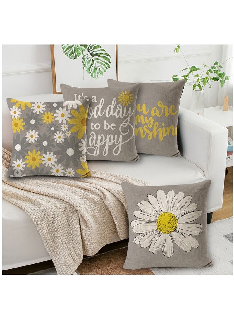 NIBEMINENT Throw Pillowcase, 4-Piece Home Decoration Small Daisy Pattern Decorative indoor Pillow Case for Couch Sofa Chair - Image 2
