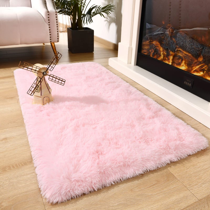 Chicrug Soft Runner Rug for Bedroom Living Room Plush Fluffy Rugs 2x4 Feet Shag Furry Runner Rug Carpet Non Shedding for Nursery Children Kids Girls Room Home Decorative Pink