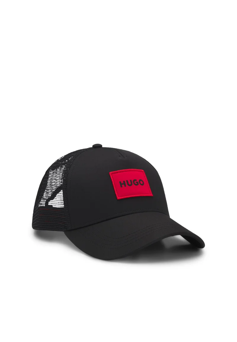 HUGO Twill trucker cap with red logo label