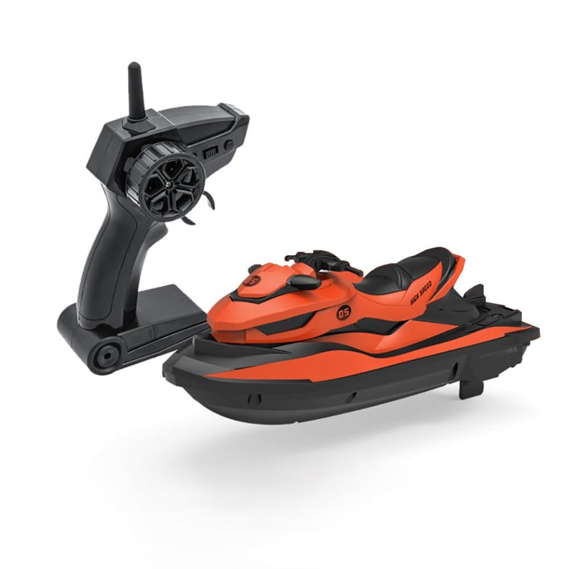 Miracland 24GHz Remote Control Jet Ski High Speed RC Motorboat Water Toy with Dual Propellers 2 Speed Levels 50 Meters Control Range Orange - Image 3