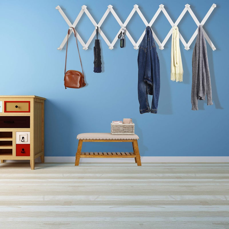 Dseap Accordian Wall Hanger: Wooden Coat Rack Wall Mounted, Hat Racks for Baseball Caps, Mug Rack, 20 Peg Hooks, White - Image 4