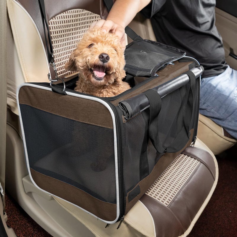 GAPZER Pet Carrier for Large Cat Soft-Sided Animal Traveling Bag for Medium Cat up to 20lbs / Washable Small Dog Puppy 10 lbs Crate Case with Privacy Curtains for Home Outdoor Travel Mocha Brown - Image 5