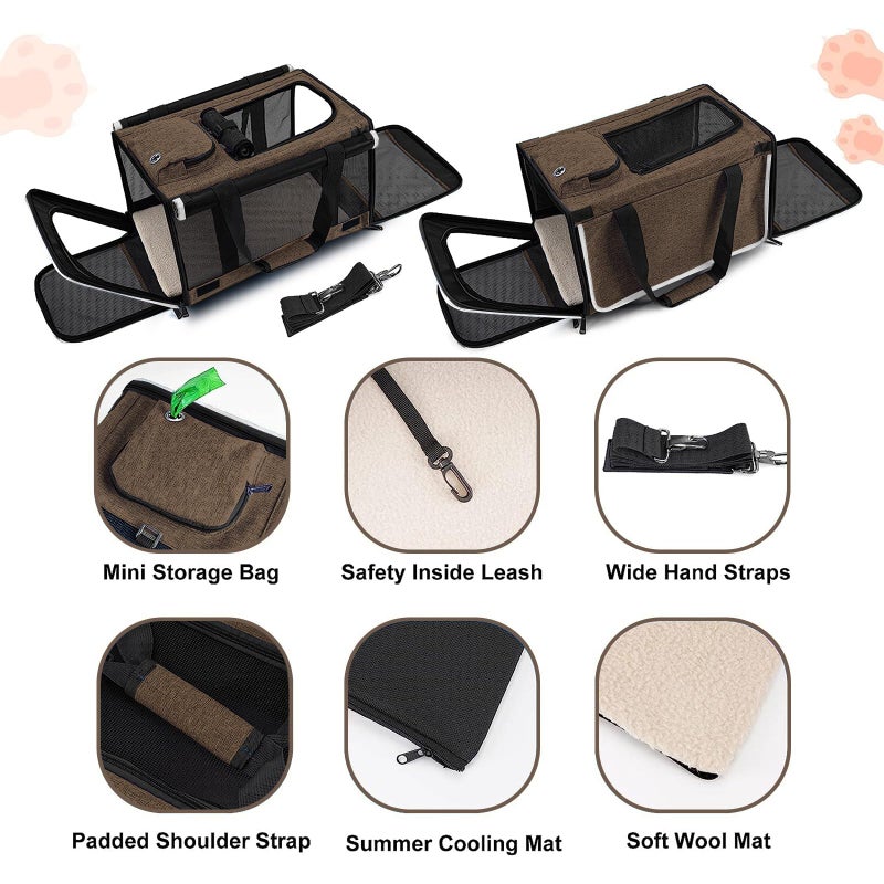 GAPZER Pet Carrier for Large Cat Soft-Sided Animal Traveling Bag for Medium Cat up to 20lbs / Washable Small Dog Puppy 10 lbs Crate Case with Privacy Curtains for Home Outdoor Travel Mocha Brown - Image 3