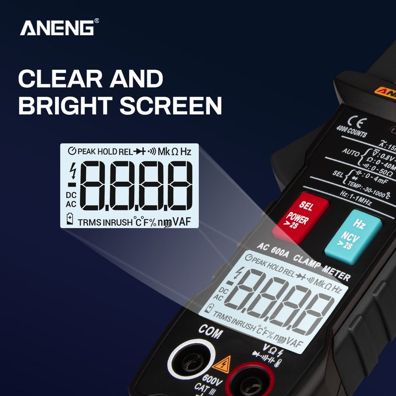 مقياس متعدد رقمي مقاس شمعة ANENG ST205 بمعدل 4000 عد، نطاق تلقائي ذكي بالكامل، قيمة RMS حقيقية لقياس الجهد المتردد/المباشر، الكهرباء المخفية (NCV)، المقاومة، نطاق تلقائي، مصباح يدوي مع قياس درجة الحرارة - Image 3