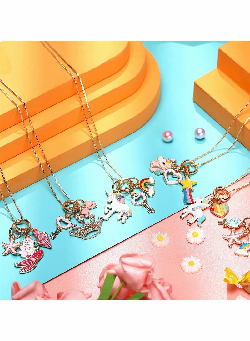 Unicorn Mermaid Necklace Set for Girls Perfect Party Favors Rainbow Heart Accessories for DIY Crafts - Image 4