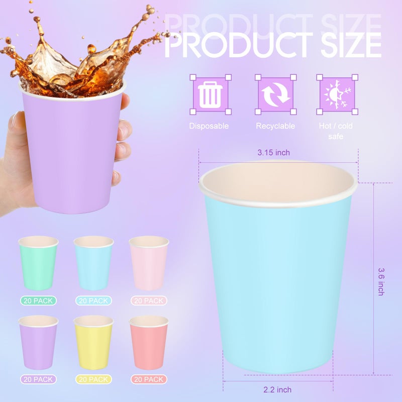 Zhehao 120 Pieces 8 oz Easter Disposable Cups Spring Plaid Paper Coffee Color Paper Cups for Pastel Rainbow Brithday Party Supplies Xmas Holiday Table Decorations(Pastel) - Image 2