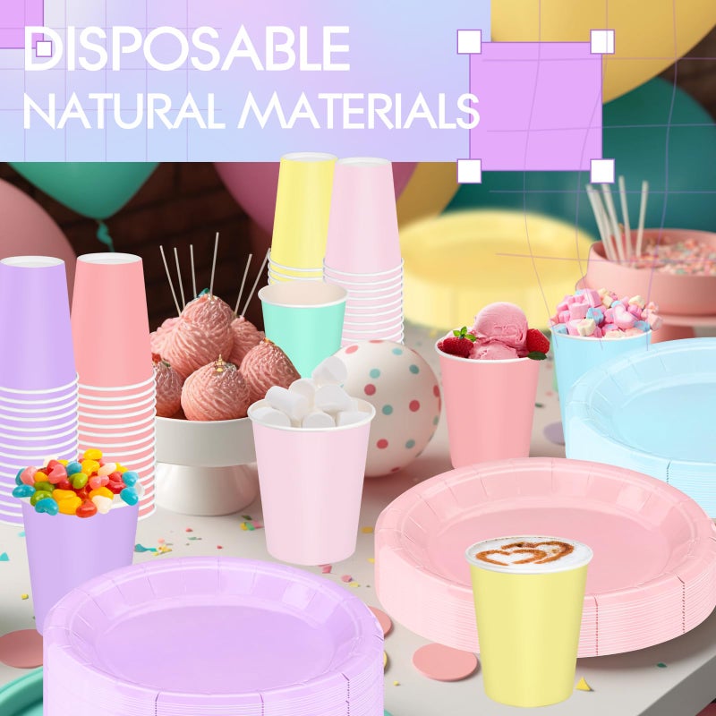 Zhehao 120 Pieces 8 oz Easter Disposable Cups Spring Plaid Paper Coffee Color Paper Cups for Pastel Rainbow Brithday Party Supplies Xmas Holiday Table Decorations(Pastel) - Image 5