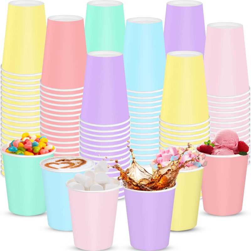 Zhehao 120 Pieces 8 oz Easter Disposable Cups Spring Plaid Paper Coffee Color Paper Cups for Pastel Rainbow Brithday Party Supplies Xmas Holiday Table Decorations(Pastel) - Image 1