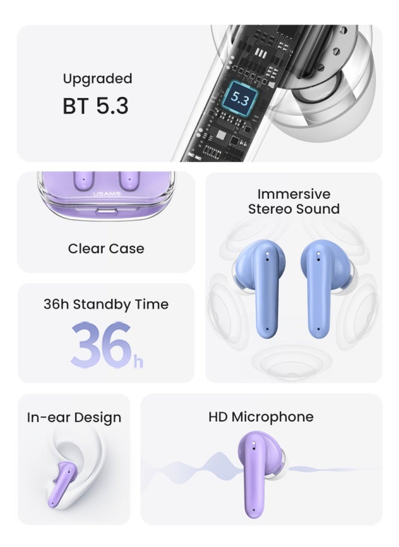 Usams - Transparent TWS Earbuds -- BE Series support stereo sound effect, HD microphone.6hrs playtime for the earphones, 36hrs for the charging case. - Image 1