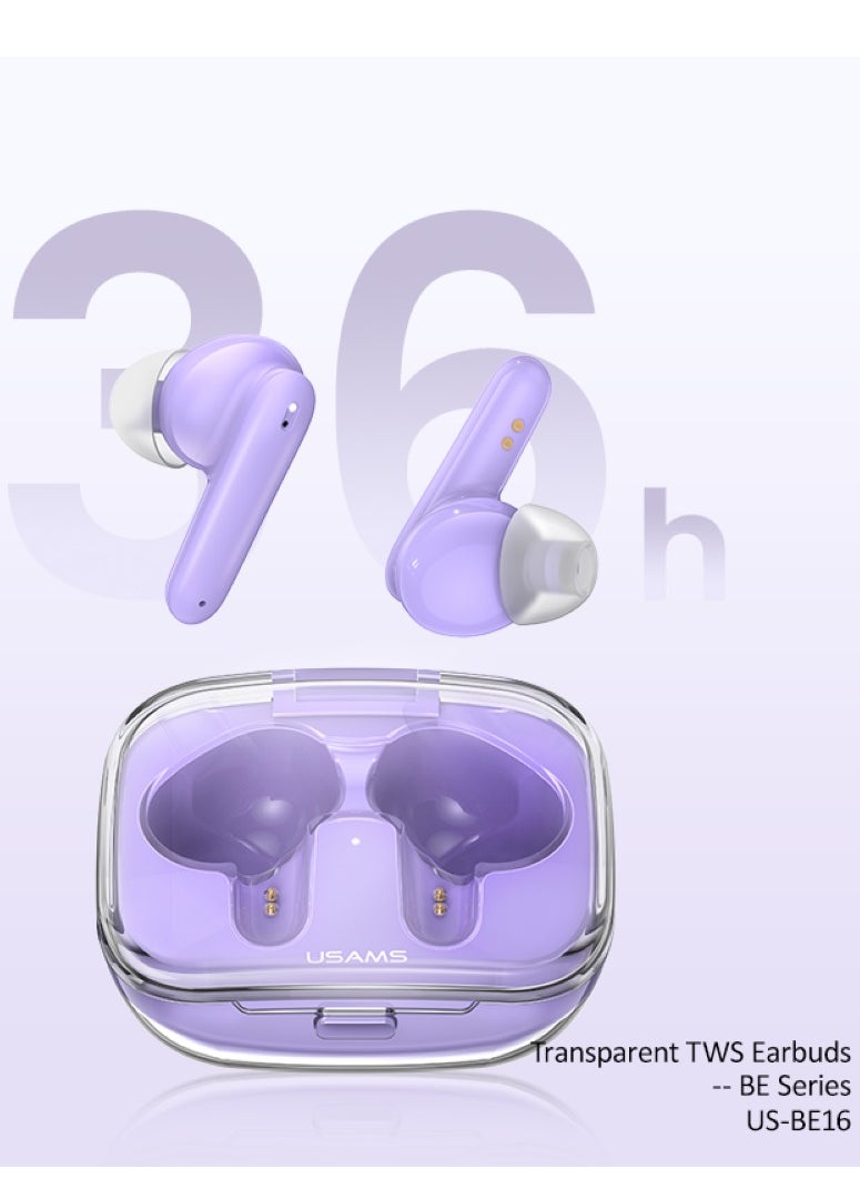 Usams - Transparent TWS Earbuds -- BE Series support stereo sound effect, HD microphone.6hrs playtime for the earphones, 36hrs for the charging case. - Image 1