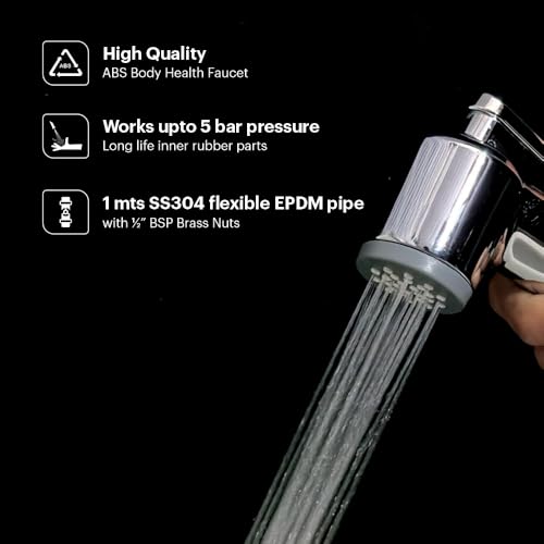 Johnson Bathrooms Johnson Jupiter Health Faucet Jet Spray with 1m SS304 Hose | Easy Clean Toilet Spray Gun | High Pressure Bathroom Jet Spray for WC | Leak Resistant Commode Spray | Wall Hook | 1 Year Warranty - Image 3