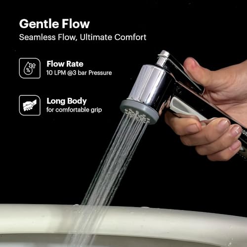 Johnson Bathrooms Johnson Jupiter Health Faucet Jet Spray with 1m SS304 Hose | Easy Clean Toilet Spray Gun | High Pressure Bathroom Jet Spray for WC | Leak Resistant Commode Spray | Wall Hook | 1 Year Warranty - Image 2