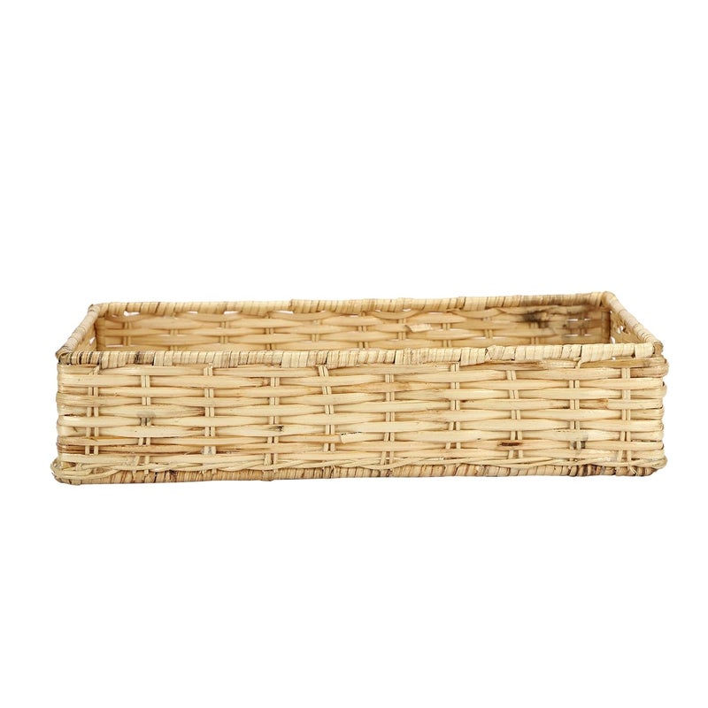 AKWAY Wicker Basket for Bathroom - Bamboo Organizer, Elegant Cane Serving Trays (Beige, 13 x 6.5 x 3, Rattan, Pack of 1) - Image 3
