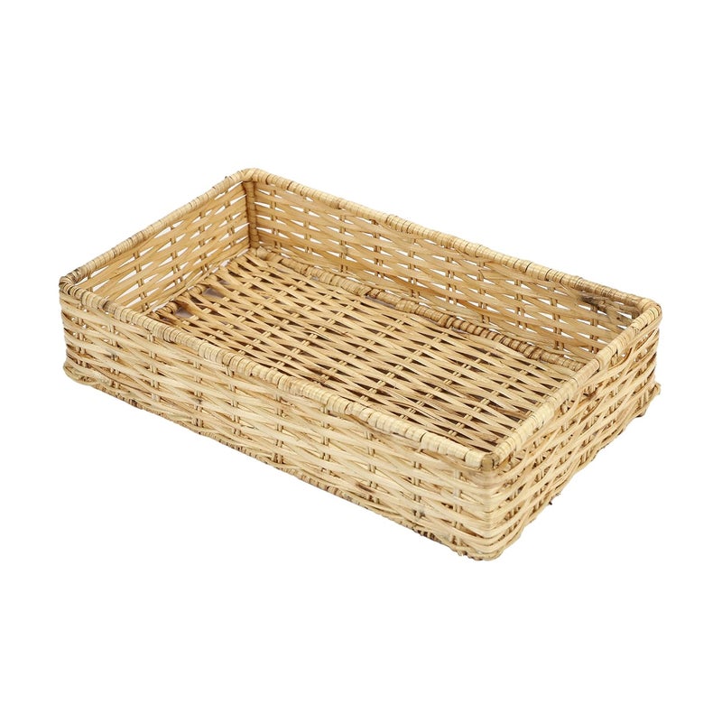 AKWAY Wicker Basket for Bathroom - Bamboo Organizer, Elegant Cane Serving Trays (Beige, 13 x 6.5 x 3, Rattan, Pack of 1) - Image 2