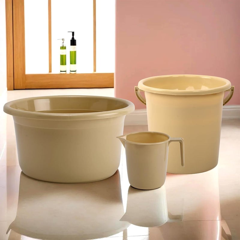 Kuber Industries Kuber Industries Set of 3 Bathroom Combo Set | Bathware Set | Bathing Combo Set | Tub-Bucket & Mug Combo Set for Bathroom | Modern Bathroom Accessories Set | Beige  - Image 1