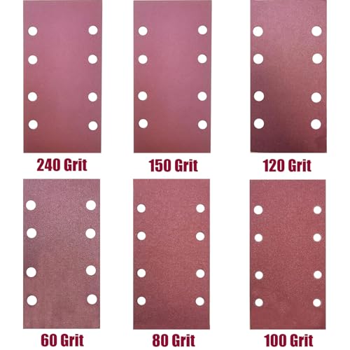 Tonmp 60 PCS Hook & Loop Sandpaper Sheets for 1/3 Sheet Sander – 60/80/100/120/150/240 Grit – Aluminum Oxide Sanding Paper for Wood, Metal, Paint & DIY Projects - Image 2