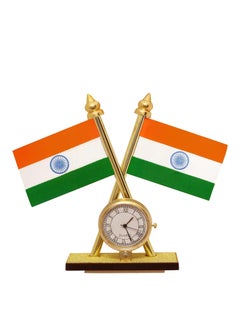 ShopClub ShopClub Universal Car Dashboard Indian Flag with Quartz Clock for Home Office Table Study Room Pack of 1  - Image 1