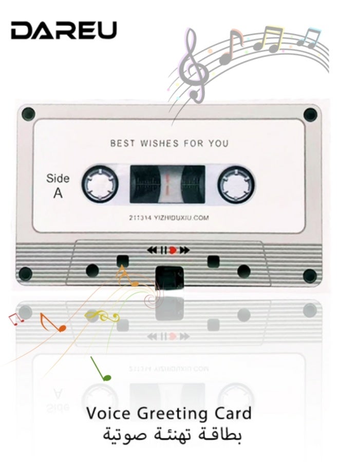 DAREU Voice Greeting Card – 60 Second Recordable Audio Card with Playback – Retro Cassette Talking Sound Card – Personalized Voice Message Greeting for Birthday, Wedding, Anniversary, Special Occasions – White - Image 1