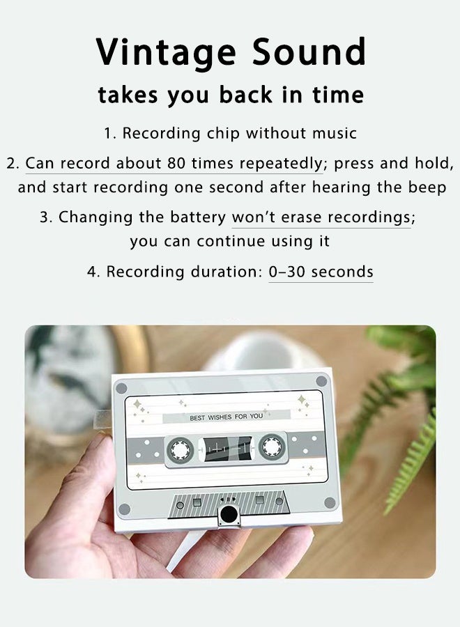 DAREU Voice Greeting Card – 60 Second Recordable Audio Card with Playback – Retro Cassette Talking Sound Card – Personalized Voice Message Greeting for Birthday, Wedding, Anniversary, Special Occasions – White - Image 2