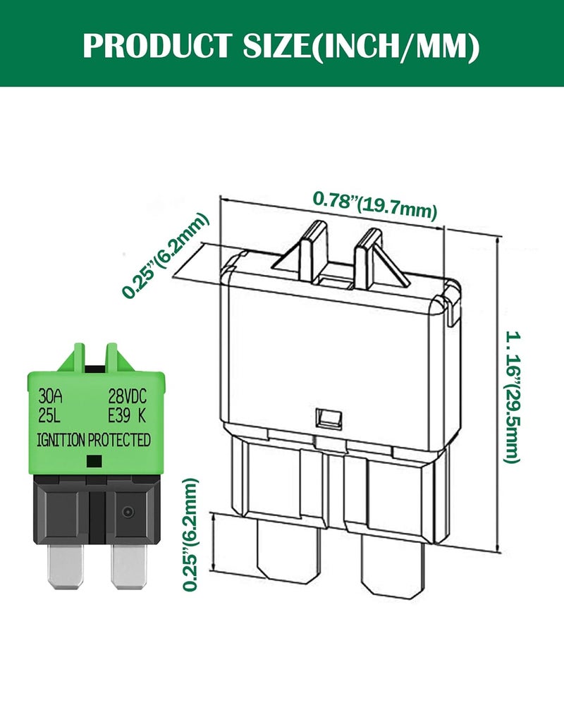 LENKRAD Automotive 30 Amp ATC/ATO Resettable Fuse 30A Manual Reset Standard Blade 30Amp Fuses Manual-Reset Circuit Breaker 30A for Car Truck RV Marine Boat Trolling Motorhome, 5 Pack - Image 4