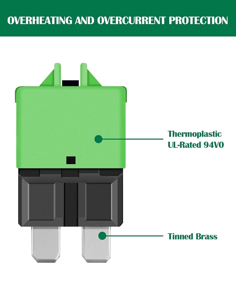LENKRAD Automotive 30 Amp ATC/ATO Resettable Fuse 30A Manual Reset Standard Blade 30Amp Fuses Manual-Reset Circuit Breaker 30A for Car Truck RV Marine Boat Trolling Motorhome, 5 Pack - Image 5