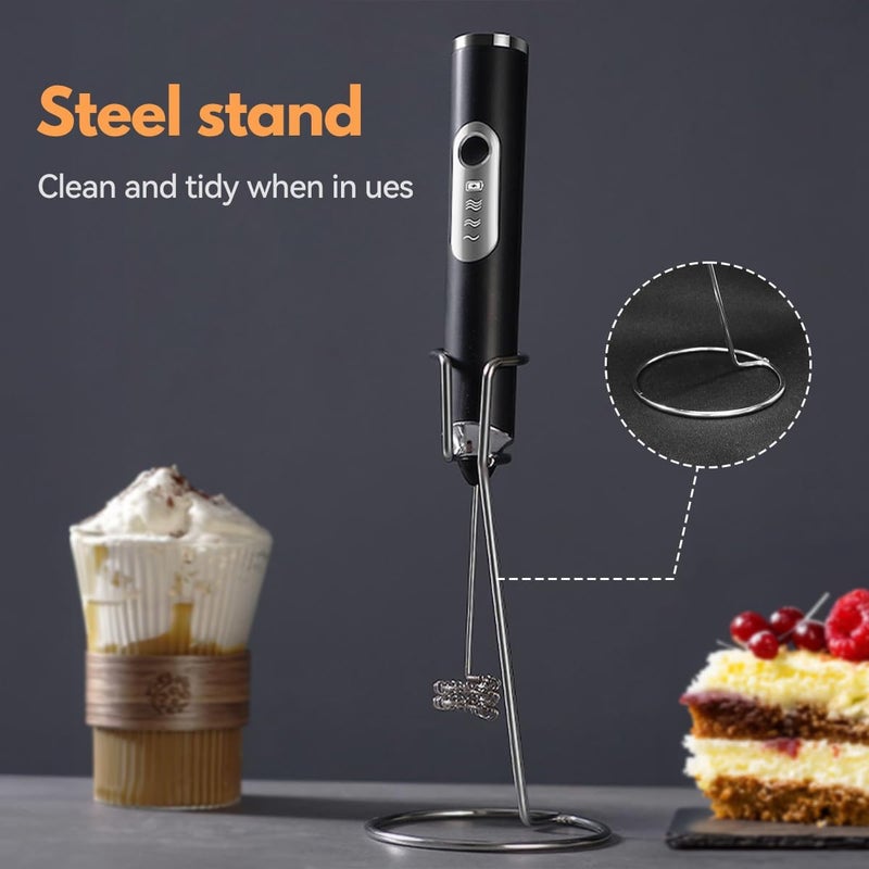 Proxima Direct Electric Whisk, Rechargeable USB Milk Frother Handheld with Stand 3 Gear Adjustable Drink Mixer Milk Foamer with 2 Stainless Steel Whisks for Coffee Latte Cappuccino Hot Chocolate - Image 4