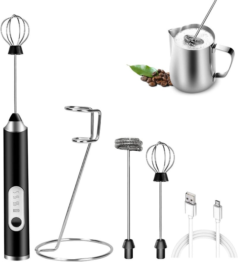 Proxima Direct Electric Whisk, Rechargeable USB Milk Frother Handheld with Stand 3 Gear Adjustable Drink Mixer Milk Foamer with 2 Stainless Steel Whisks for Coffee Latte Cappuccino Hot Chocolate - Image 1