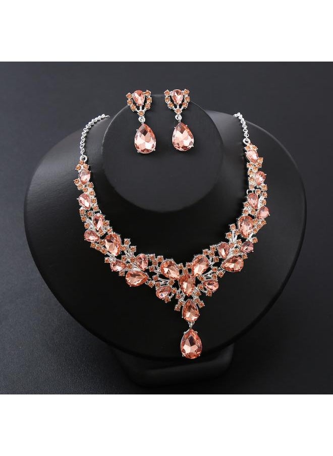 NIBEMINENT Water Drops Super Flash Rich Bride Necklace Three-piece Set Zircon New Gem Short Crystal 