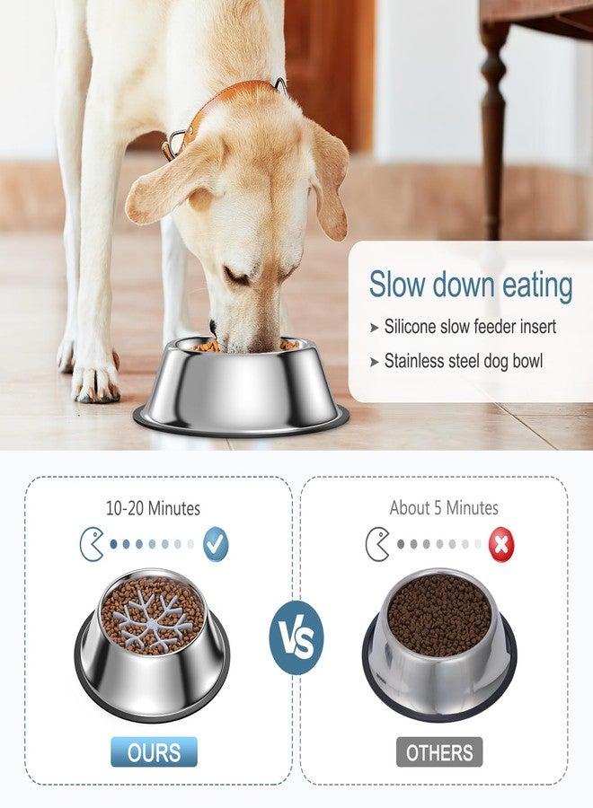 Ankilo 2-in-1 Metal Dog Bowl with Slow Feeder Insert, Food Grade 304 Slow Feeder Dog Bowls, Non-Slip Bottom, Pet Slower Food Feeding Bowls for Increases Feeding Time, Reduces Digestive Problems (M) - Image 2