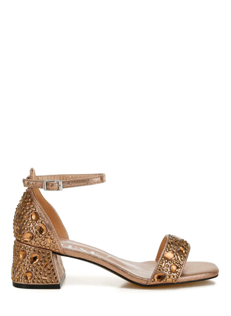 London Rag Rhinestone Embellished Shimmer Sandals in Bronze