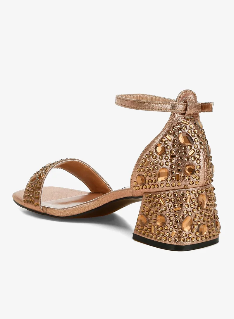 London Rag Bronze Rhinestone Embellished Shimmer Sandals in Bronze for Women | Best Price UAE
