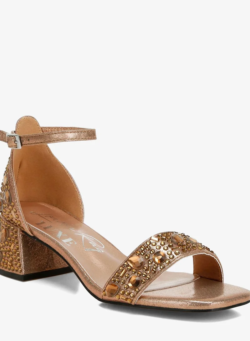 London Rag Bronze Rhinestone Embellished Shimmer Sandals in Bronze for Women | Best Price UAE