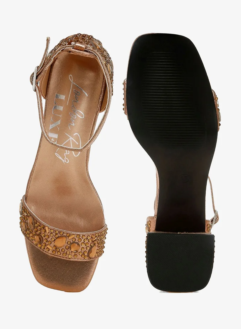 London Rag Bronze Rhinestone Embellished Shimmer Sandals in Bronze for Women | Best Price UAE