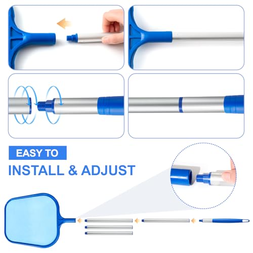 Tavaleu Pool Skimmer - Pool Skimmer Net with 5 Section Adjustable Telescopic Aluminum Pole, 25''- 64'', Pool Net Skimmer Rake with Ultra Fine Mesh , Pool Leaf Skimmer for Swimming Pools, Spas, Hot Tubs - Image 5