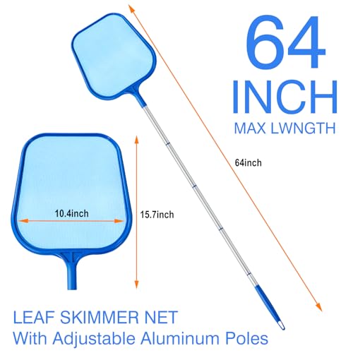 Tavaleu Pool Skimmer - Pool Skimmer Net with 5 Section Adjustable Telescopic Aluminum Pole, 25''- 64'', Pool Net Skimmer Rake with Ultra Fine Mesh , Pool Leaf Skimmer for Swimming Pools, Spas, Hot Tubs - Image 2