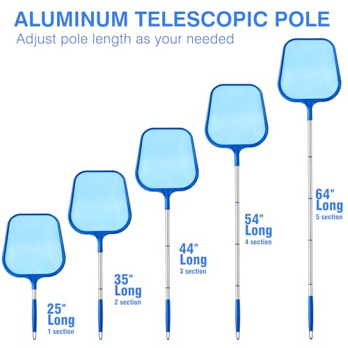 Tavaleu Pool Skimmer - Pool Skimmer Net with 5 Section Adjustable Telescopic Aluminum Pole, 25''- 64'', Pool Net Skimmer Rake with Ultra Fine Mesh , Pool Leaf Skimmer for Swimming Pools, Spas, Hot Tubs - Image 3