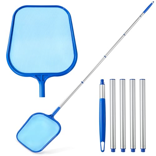 Tavaleu Pool Skimmer - Pool Skimmer Net with 5 Section Adjustable Telescopic Aluminum Pole, 25''- 64'', Pool Net Skimmer Rake with Ultra Fine Mesh , Pool Leaf Skimmer for Swimming Pools, Spas, Hot Tubs - Image 1