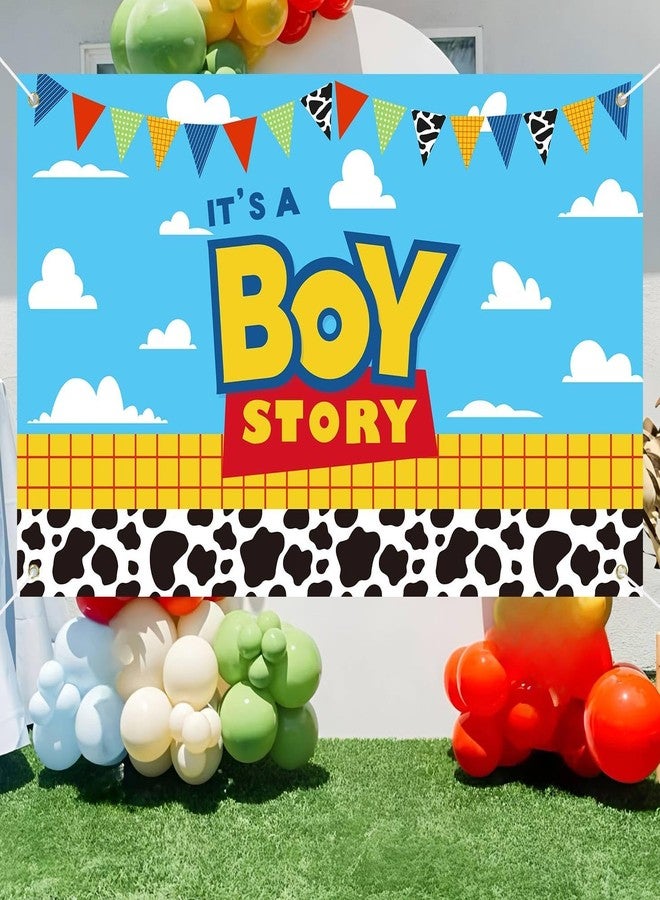 Heboland Boy Story Baby Shower Decorations Backdrop Banner,It's A Boy Stroy Large Size 3 x 5Ft Toy Cloud Backdrop Banner Decor - Image 1