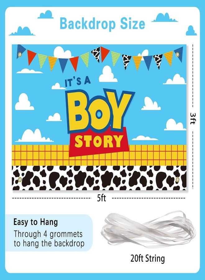 Heboland Boy Story Baby Shower Decorations Backdrop Banner,It's A Boy Stroy Large Size 3 x 5Ft Toy Cloud Backdrop Banner Decor - Image 4