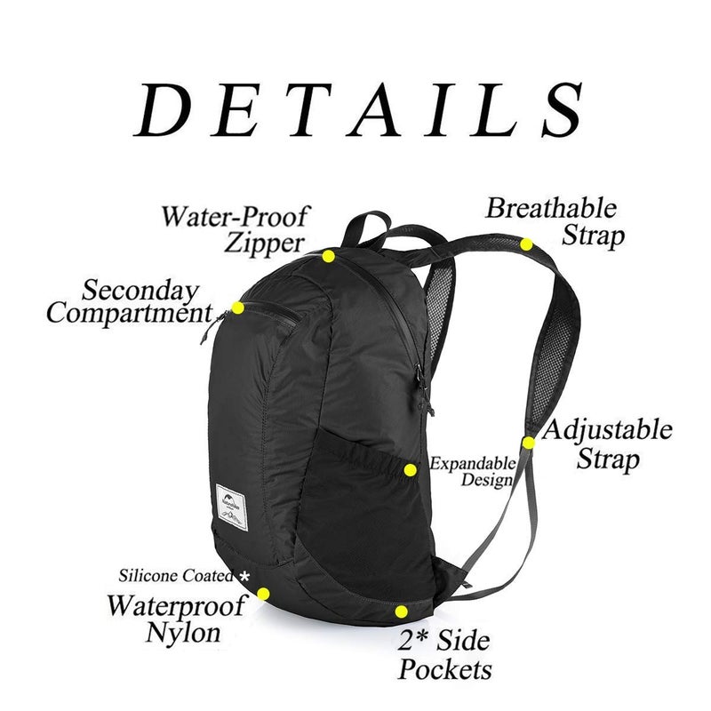 Naturehike 18L Lightweight Hiking Backpack, Waterproof Camping Packable Backpack Ultralight for Travel, Airplane, Small Hiking Daypack for Adults, Black - Image 3