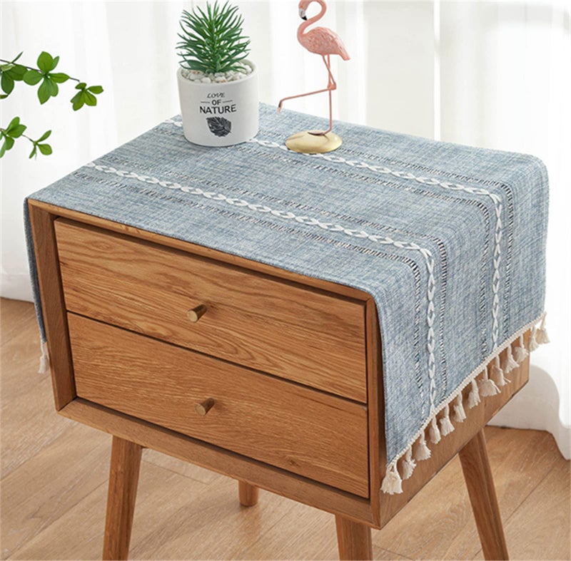 Utobanh Simple Bedside Table Tassel Cover Cloth Tablecloth Towel Suitable for TV Microwave Washing Machine Refrigerator Dust 157 354 inchesGrey Blue