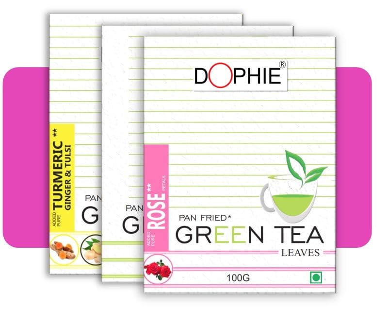 Dophie Rose green tea-1,Regulargreen tea -1,Turmeric ginger tulsi green tea -1 (COMPO PACK-3)|Green tea with added herbs/spices|Herbal Green tea | Less Bitter |More Antioxidants(100 * 3)(300g)